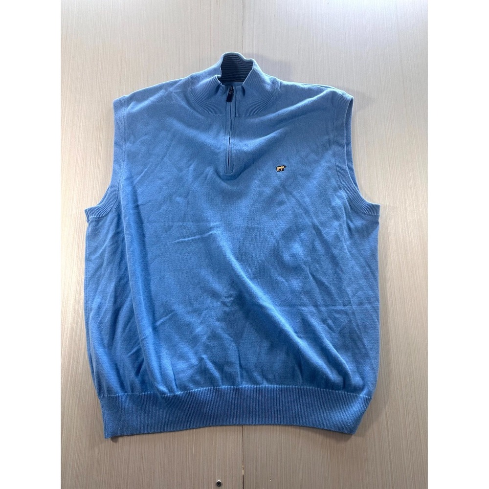 Jack Nicklaus‎ Sweater Mens XL Aqua Blue Quarter Zip Logo Mock Neck Ribbed Hem